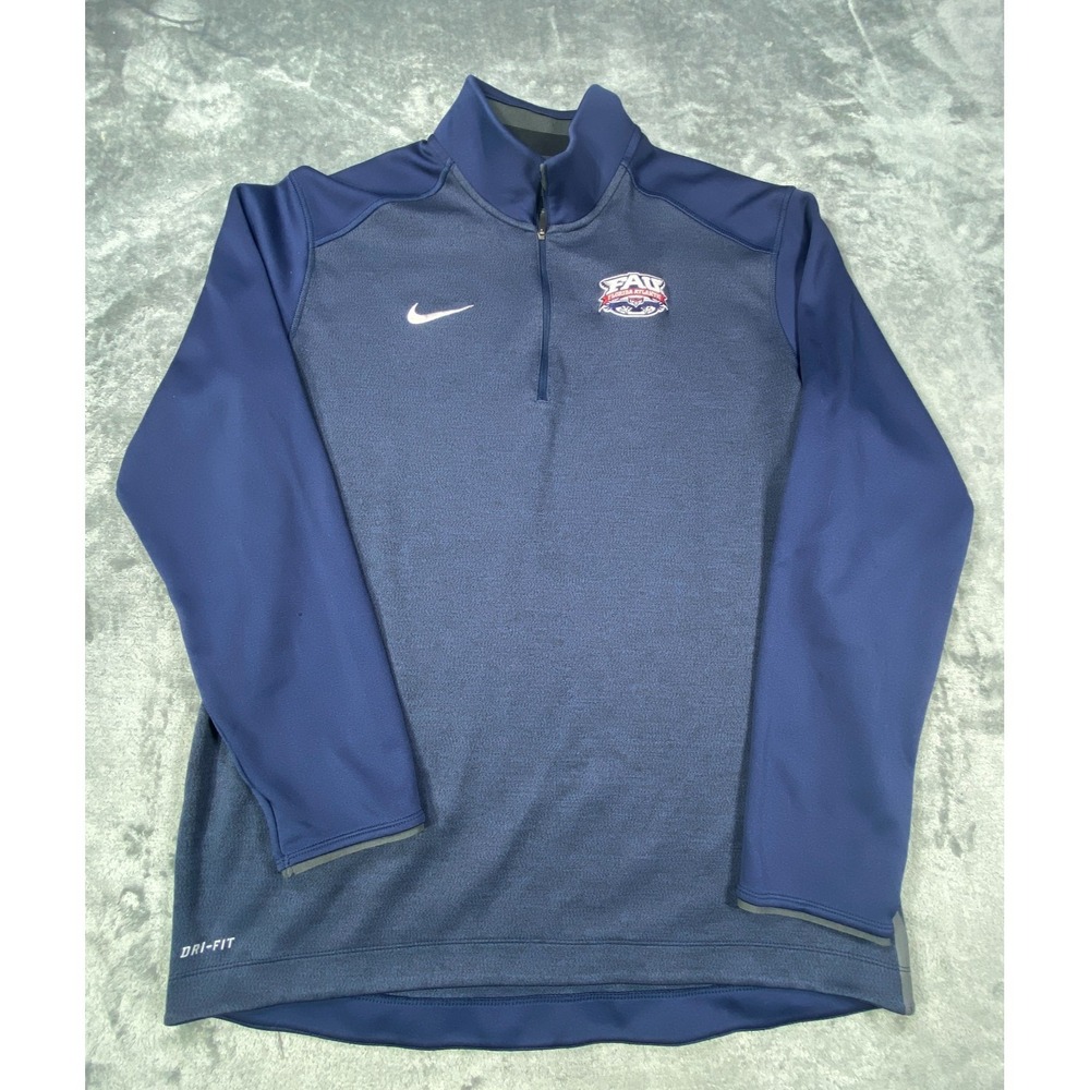 Nike Florida Atlantic Owls Sweatshirt Mens Large Blue 1/4 Zip Mock Neck Pullover